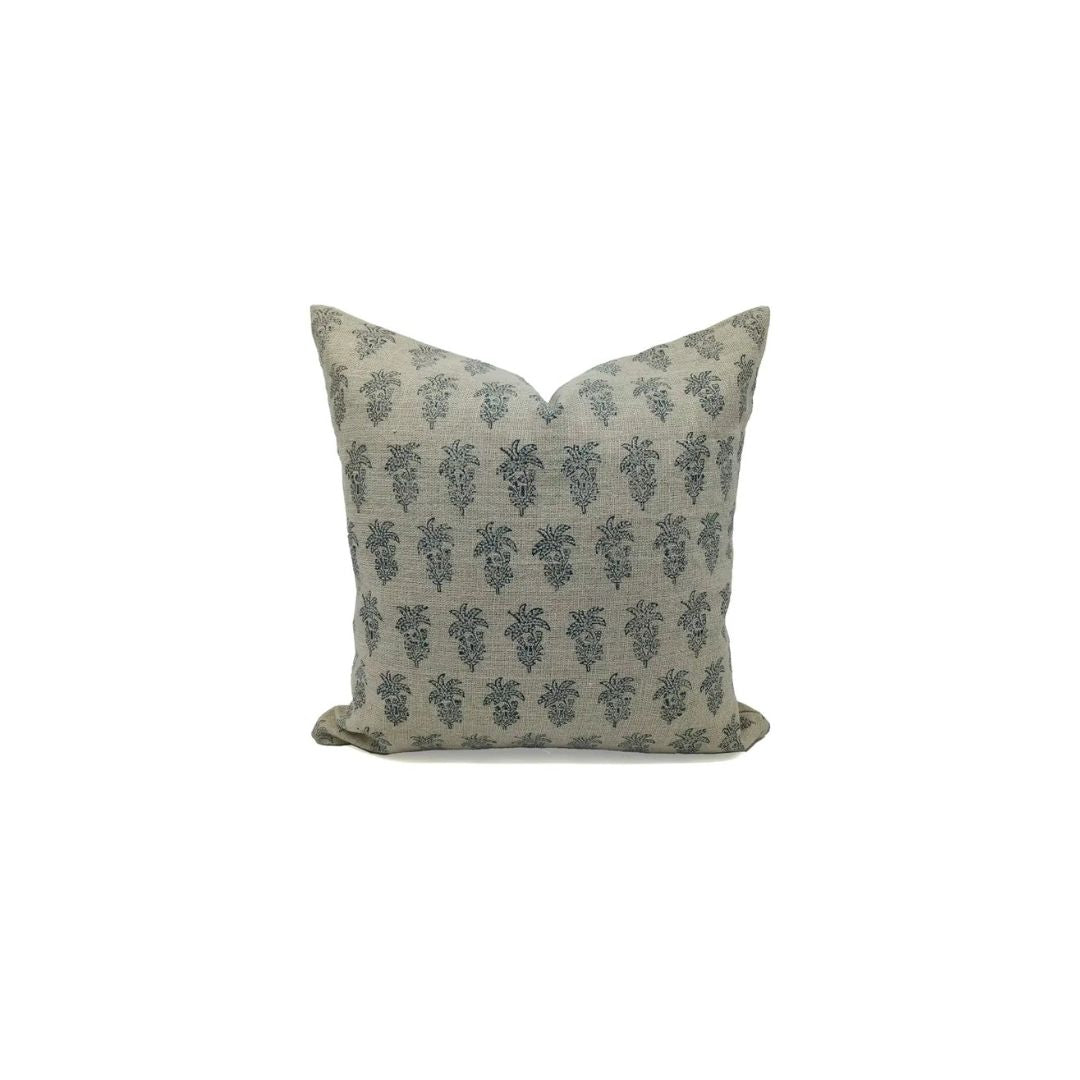 Handcrafted Thick Linen Block Print Cushion Cover -Khajur Butta