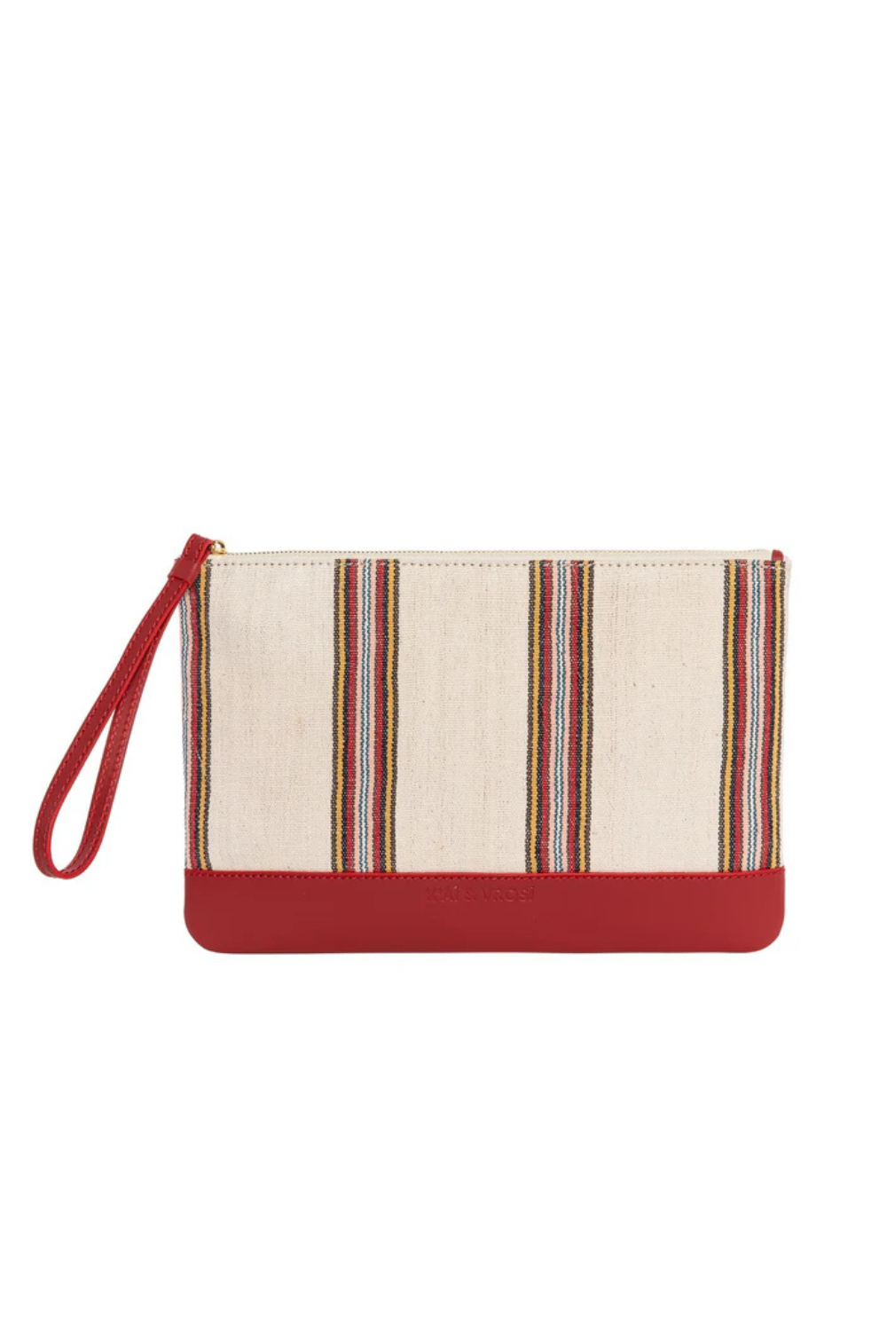 Antiochia - Red Calfskin & Handloomed Fabric Clutch