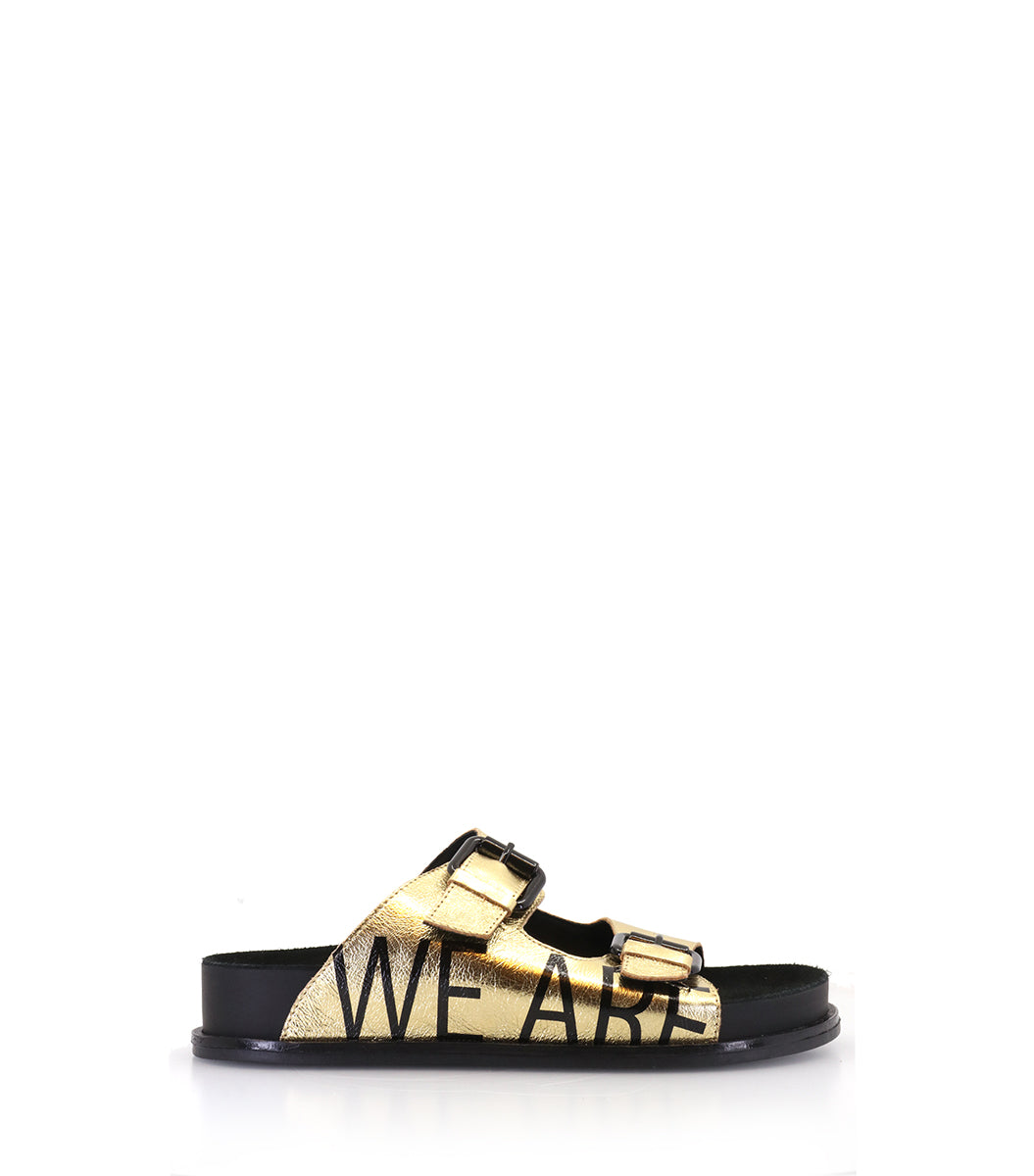 Golden Birk Sandals with Chic Print Minty