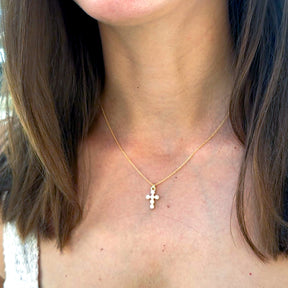 Pearl Cross Gold Charm Necklace