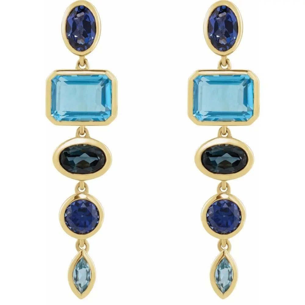 Sapphire & Topaz Dangle Earrings in 14K Gold