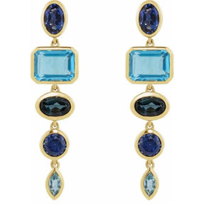 Sapphire & Topaz Dangle Earrings in 14K Gold