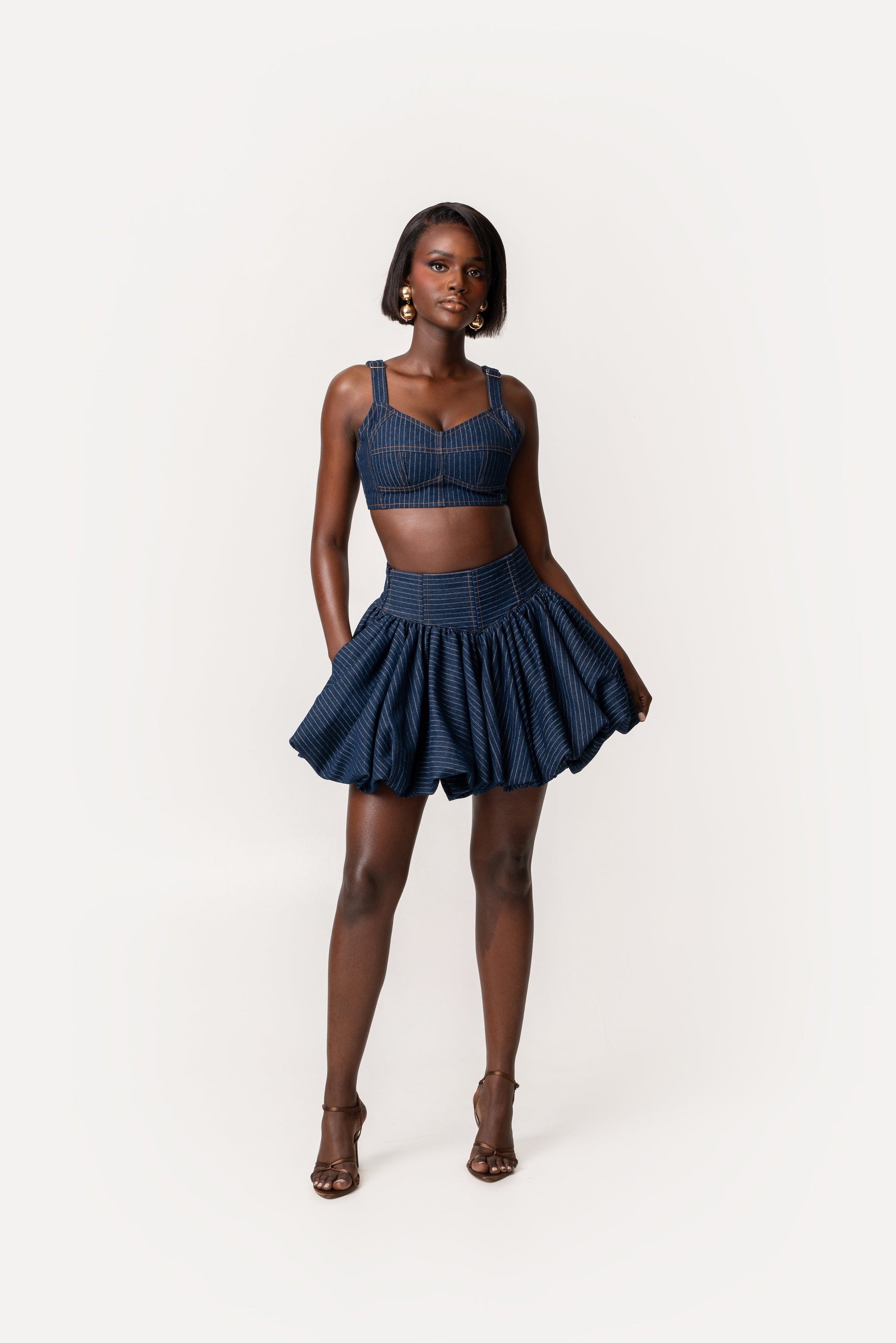 Denim Pinstripe SERENA Crop Top