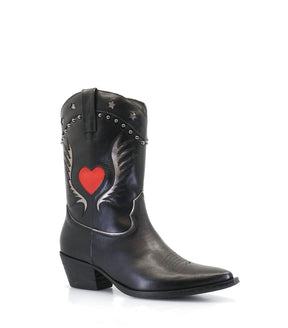Texas Heart & Star Leather Black Boots Shirp