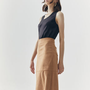 FERN SUEDE BROWN MIDI SKIRT