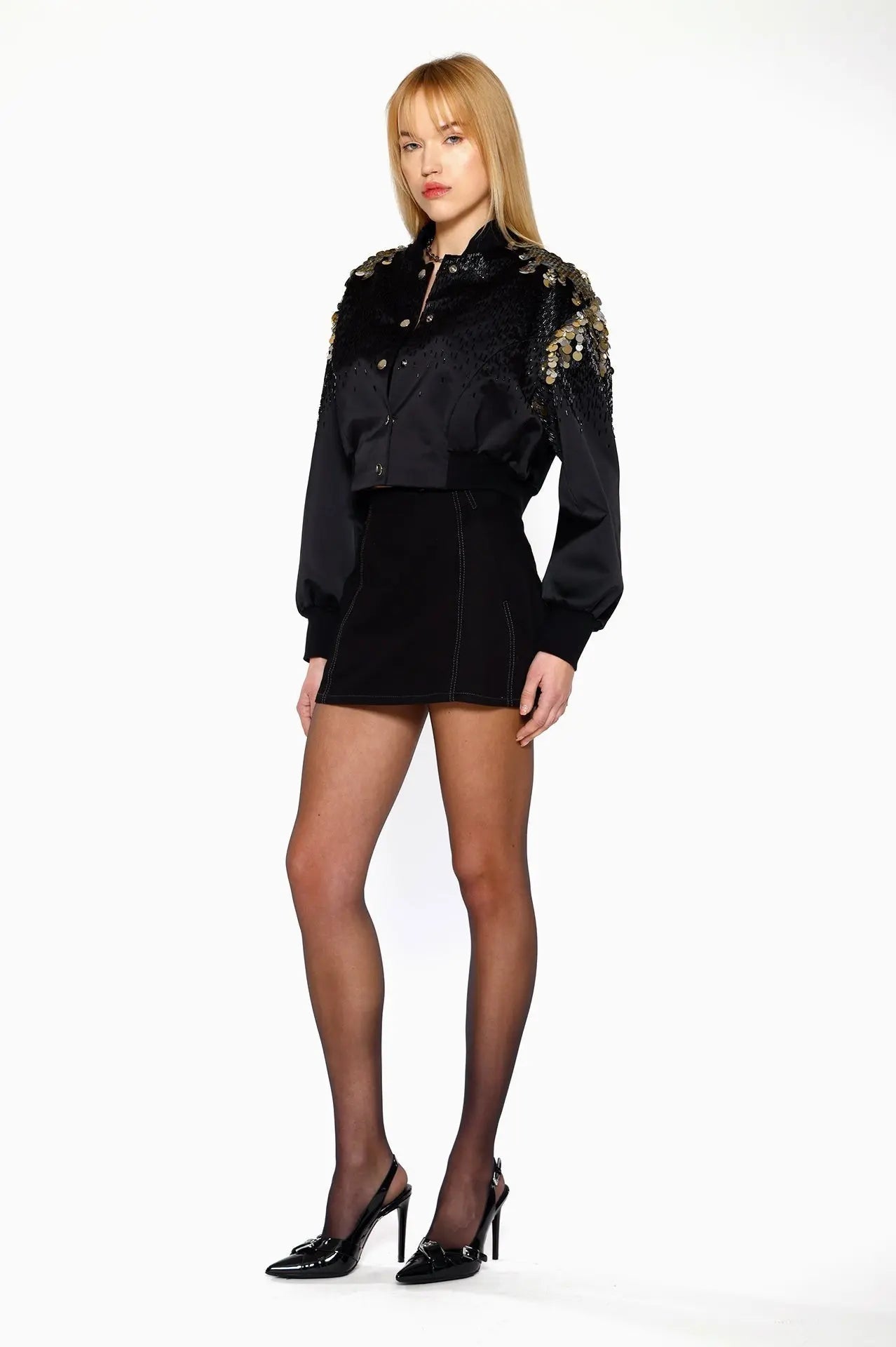 Opulent Sequin Bomber Jacket