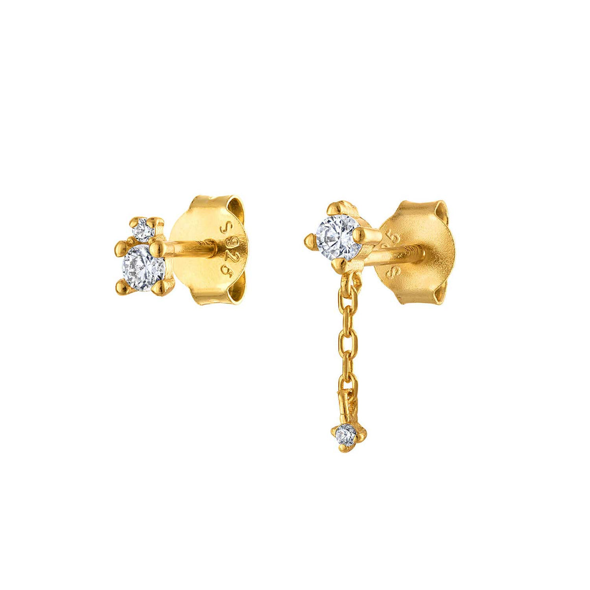 Gold Earring Set Pave Asymmetrical