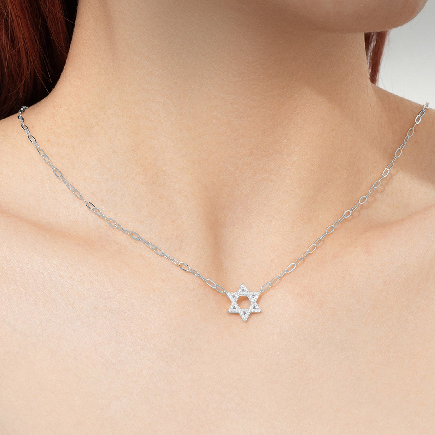 Star Of David Silver Pave Charm Necklace