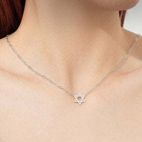 Star Of David Silver Pave Charm Necklace