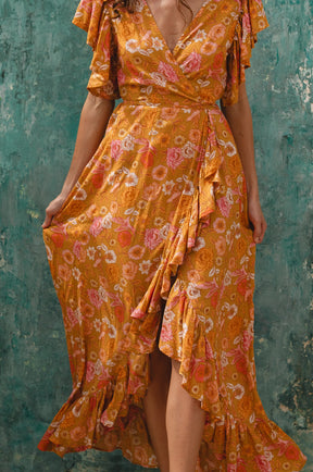 Carmen Wrap Maxi Dress - Golden Birds