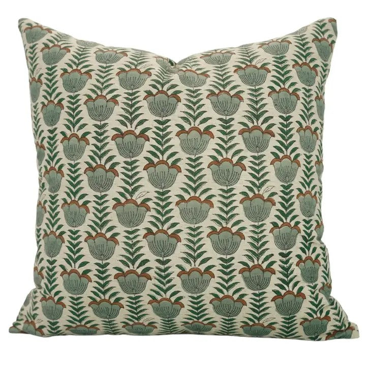Decorative Block Print Linen Blend Pillow Cover - Lotus