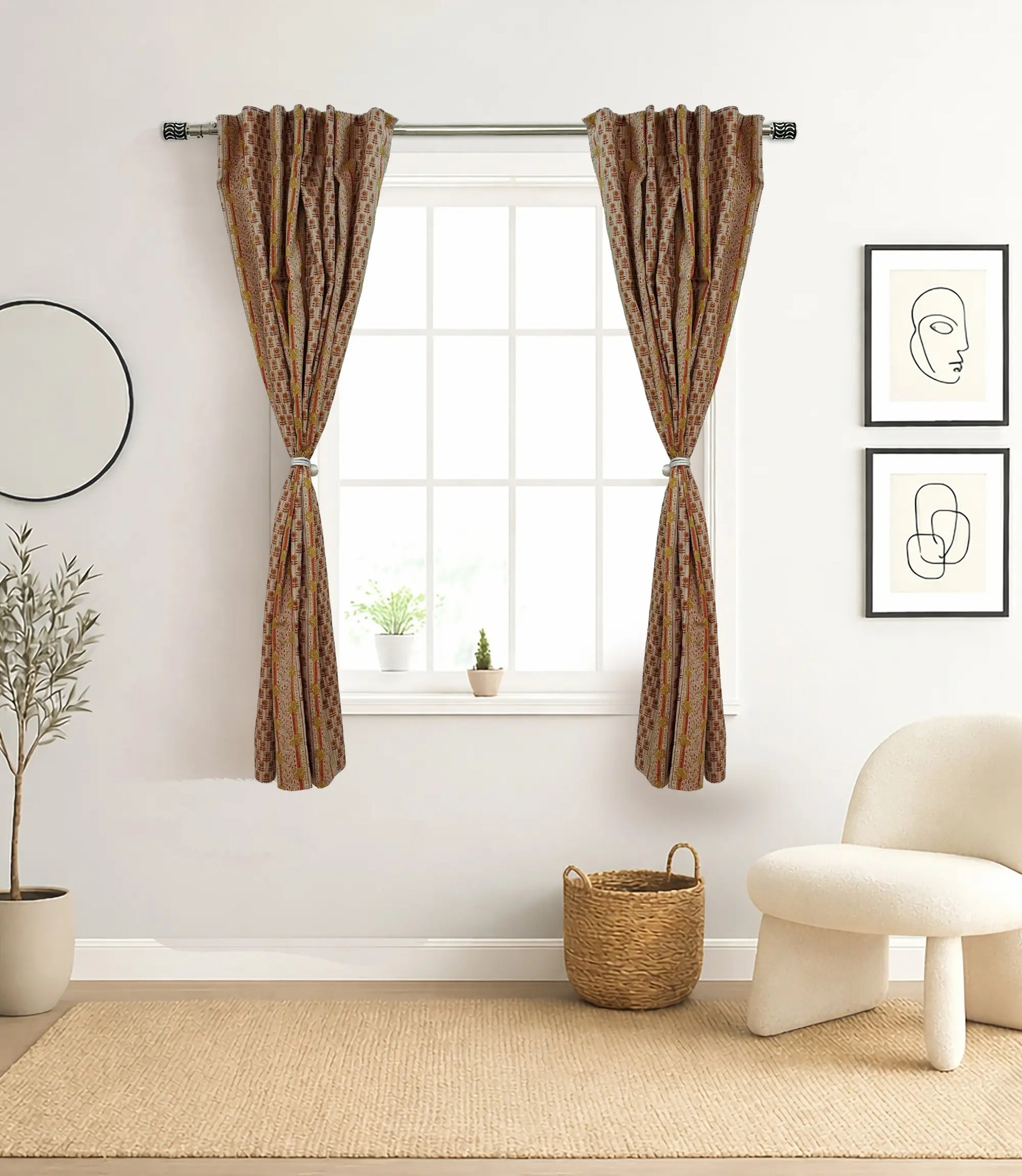 Floral Hand Block Print Anamika Linen Curtains