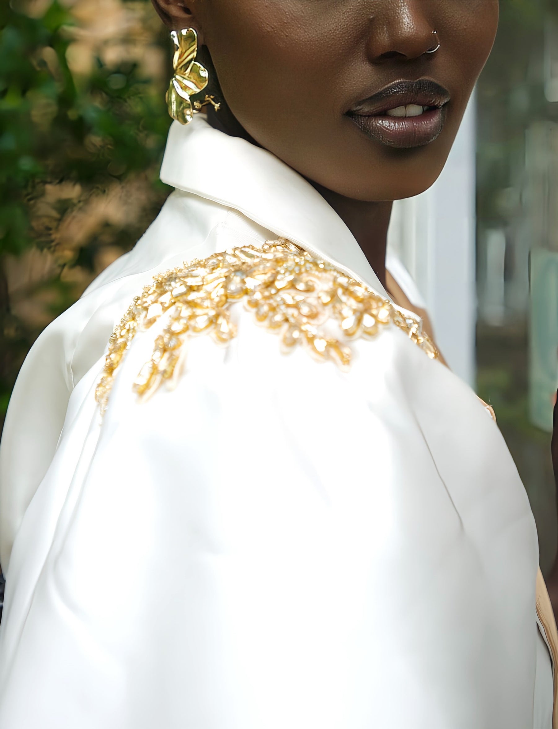 Ms Kabuki Embellished Suit Maxi- white