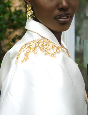 Ms Kabuki Embellished Suit Maxi- white