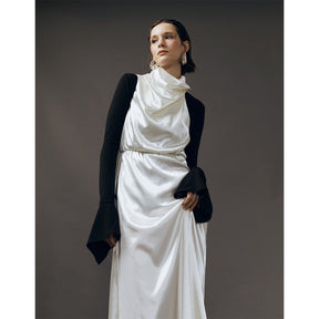 SCULPTED DRAPERY BLACK FITTED SHIRT