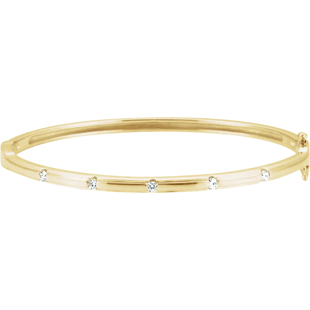 1/4 CT Natural Diamond Bangle 6" Bracelet in 14K Gold