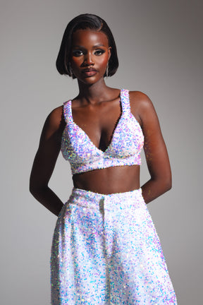 LIZA Sequin Bra Top in PEARL