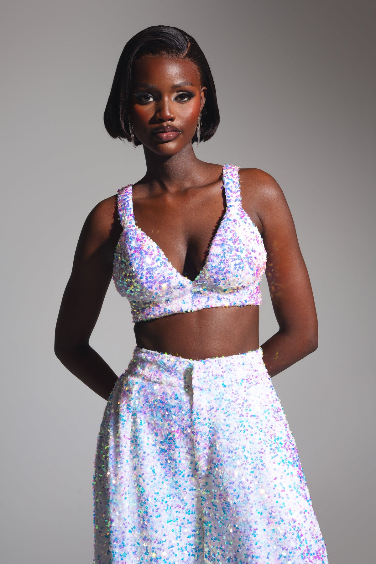 LIZA Sequin Bra Top in PEARL