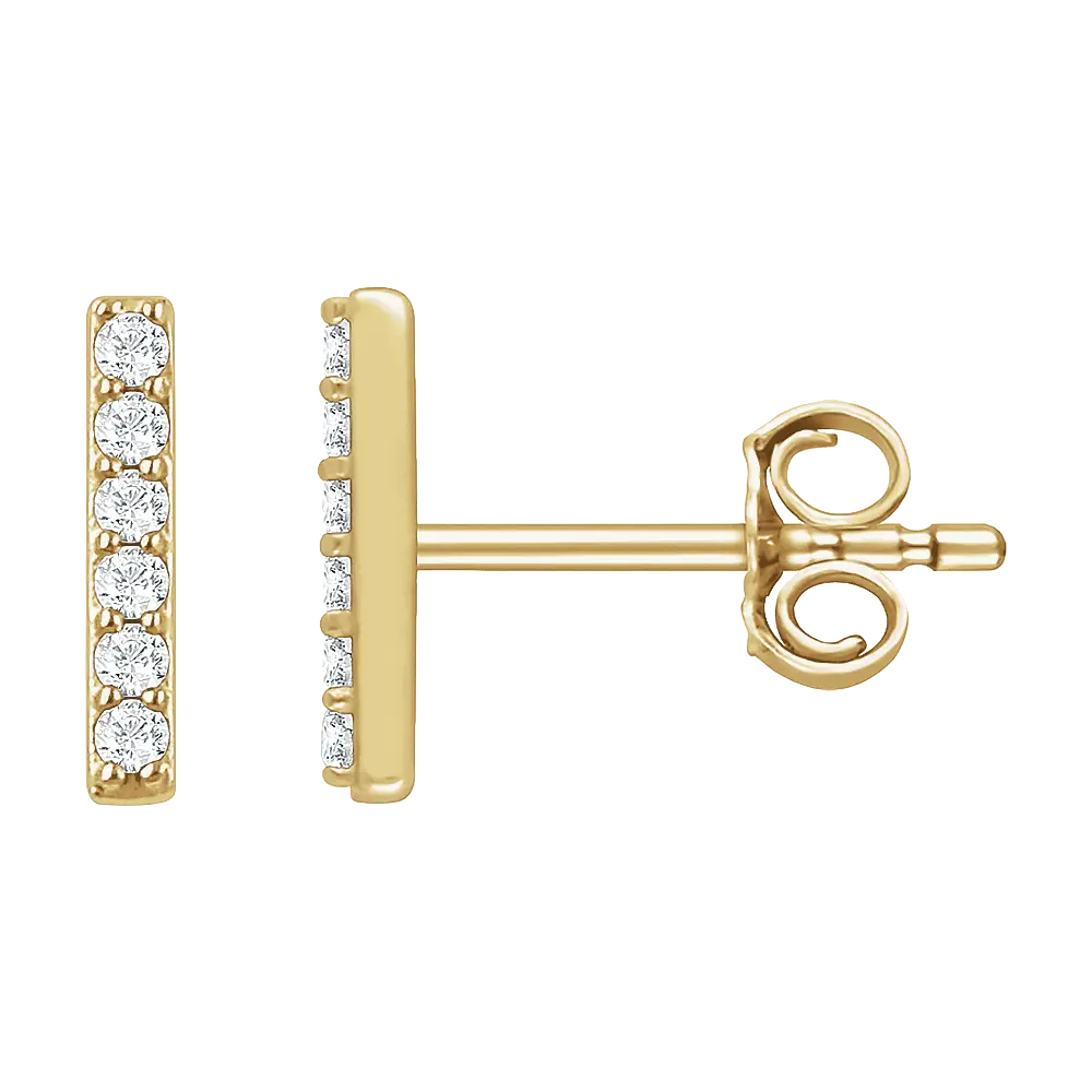14K Gold 1/10 CTW Natural Diamond Stud Bar Earrings