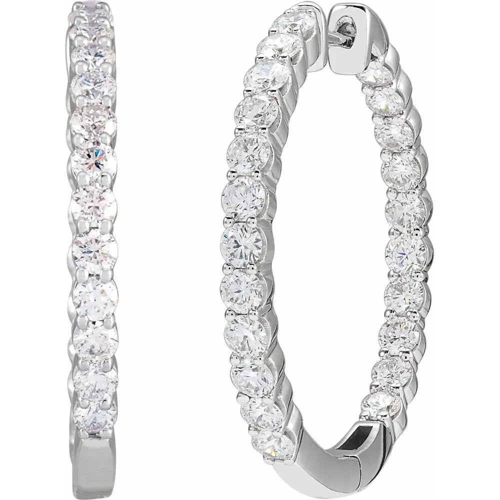 3 CT Lab-Grown Diamond Hoop Earrings in 14K Gold