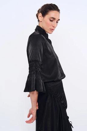 Fina Smocked Sleeve Blouse | Black