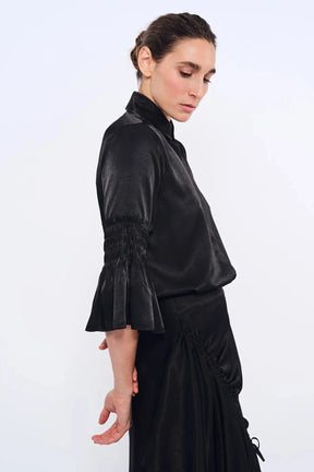 Fina Smocked Sleeve Blouse | Black