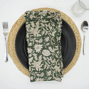 Classic Indian Block Print Pure Linen Frill Napkins Set of 4 - Manikarnika