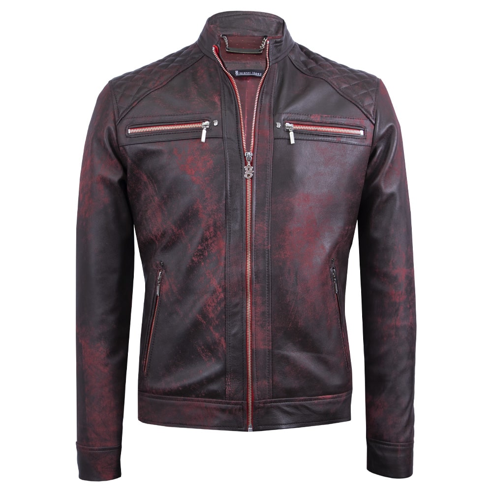 Wine red heather leather jacket