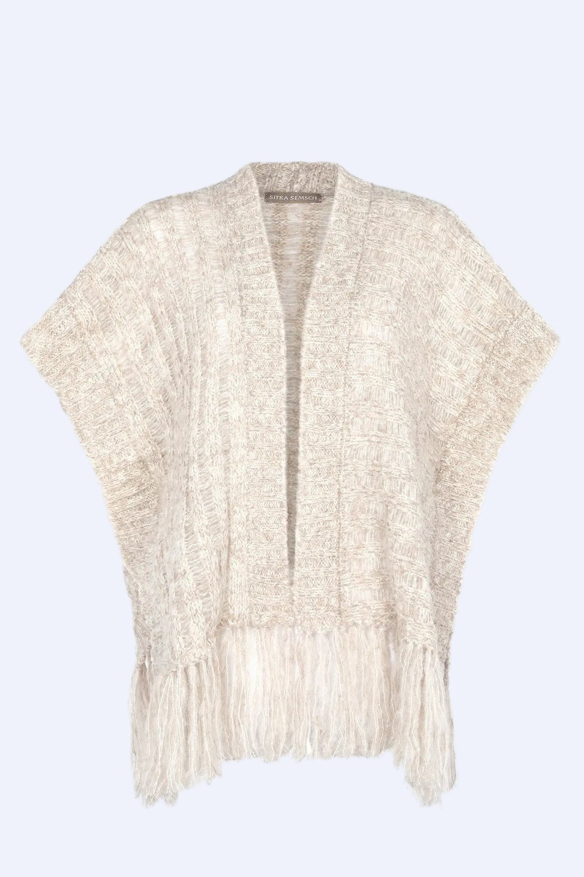 Amaris Alpaca Fringe Poncho | Beige Melange