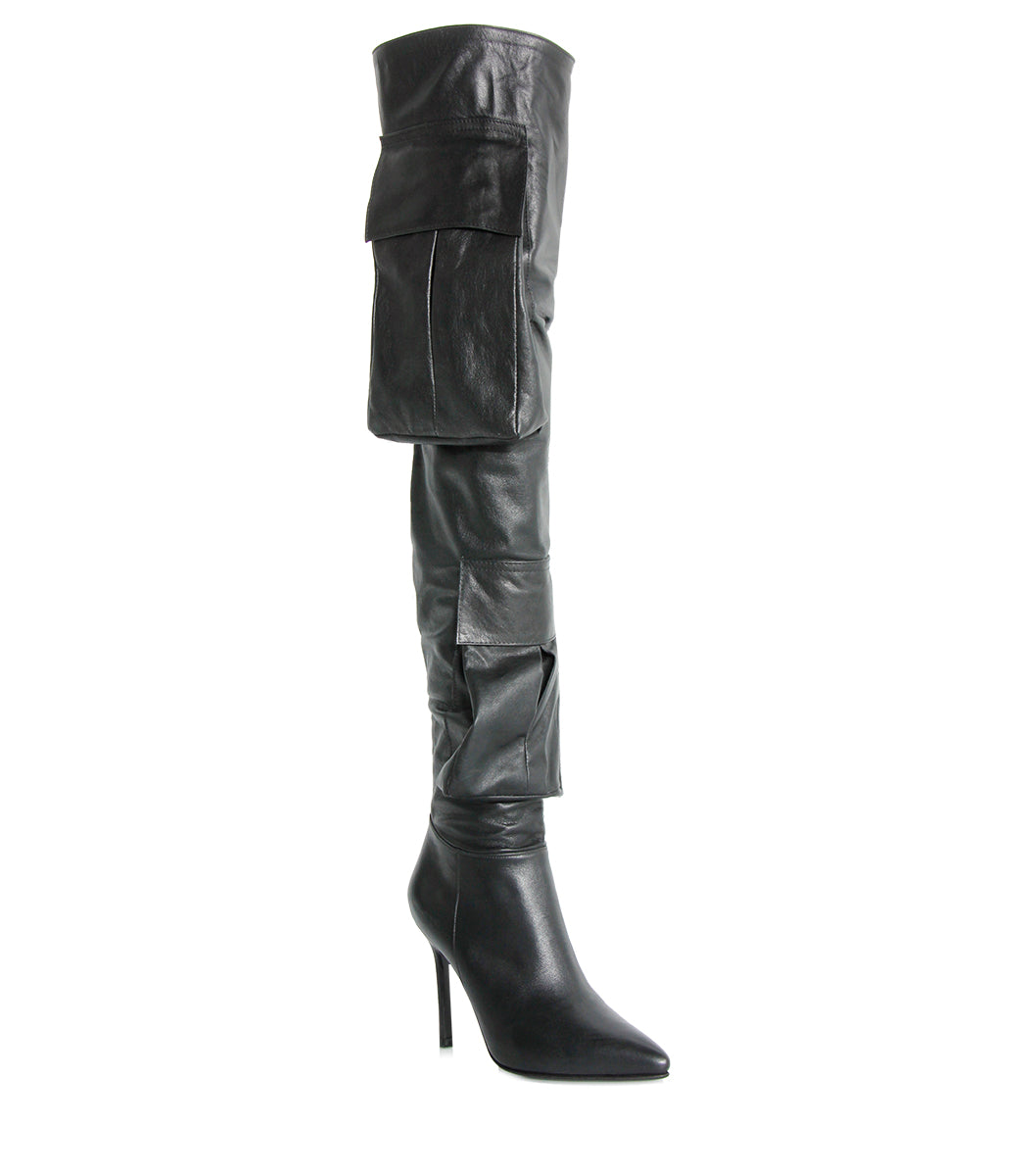 Stylish Leather Thigh-High Boots with Pockets Illa