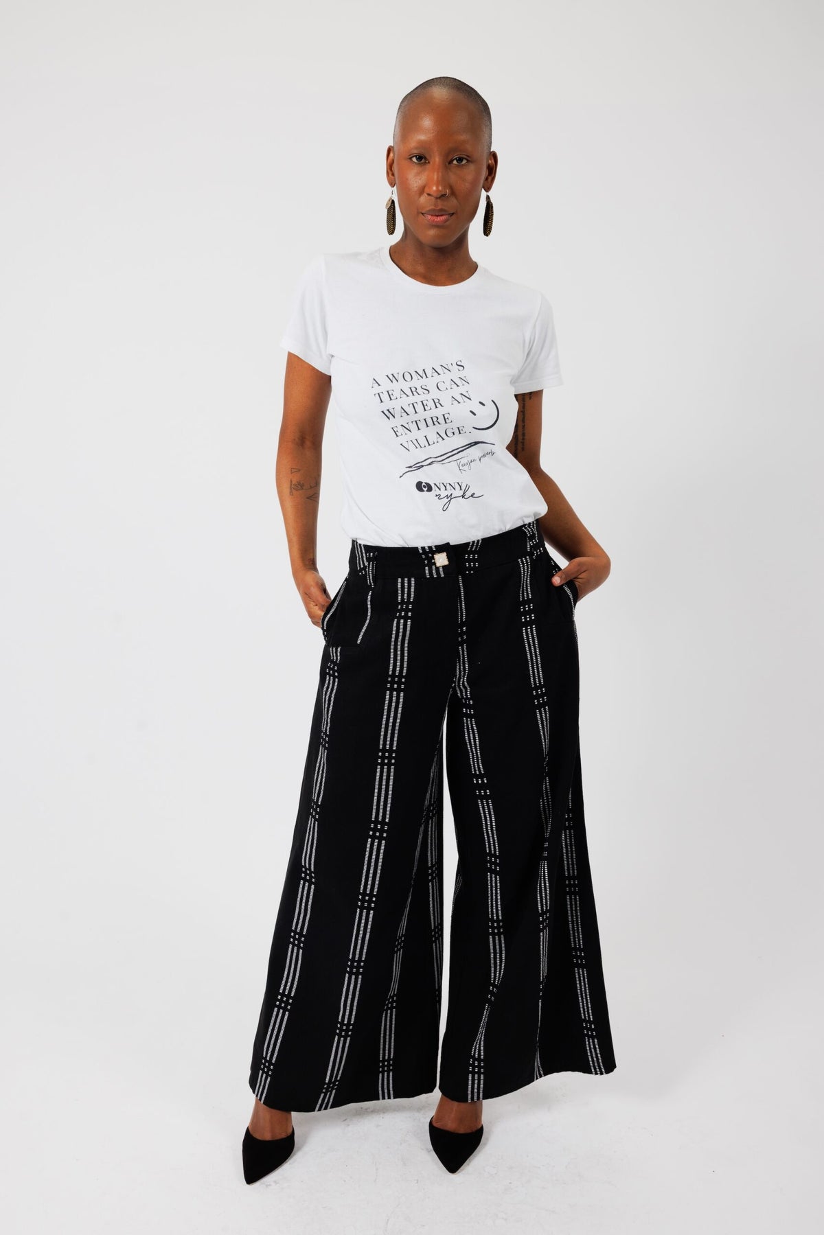 KEYS, Black Denim-Style Wide-Leg Trousers