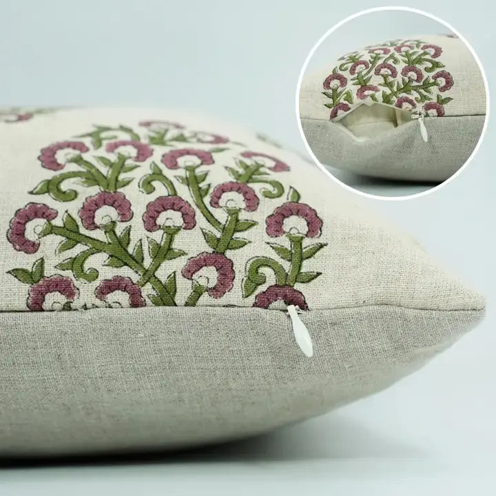 Handcrafted Block Printed Design Handmade Pure Linen Cushion Cover - Gudhal