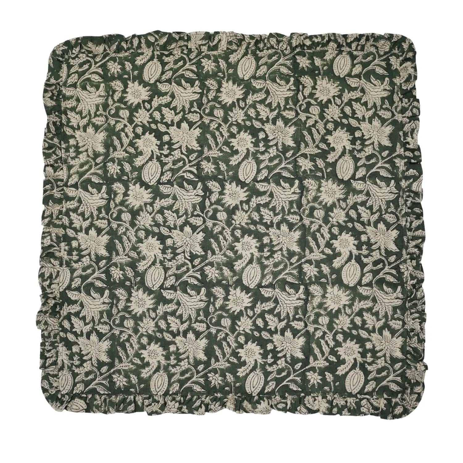 Classic Indian Block Print Pure Linen Frill Napkins Set of 4 - Manikarnika