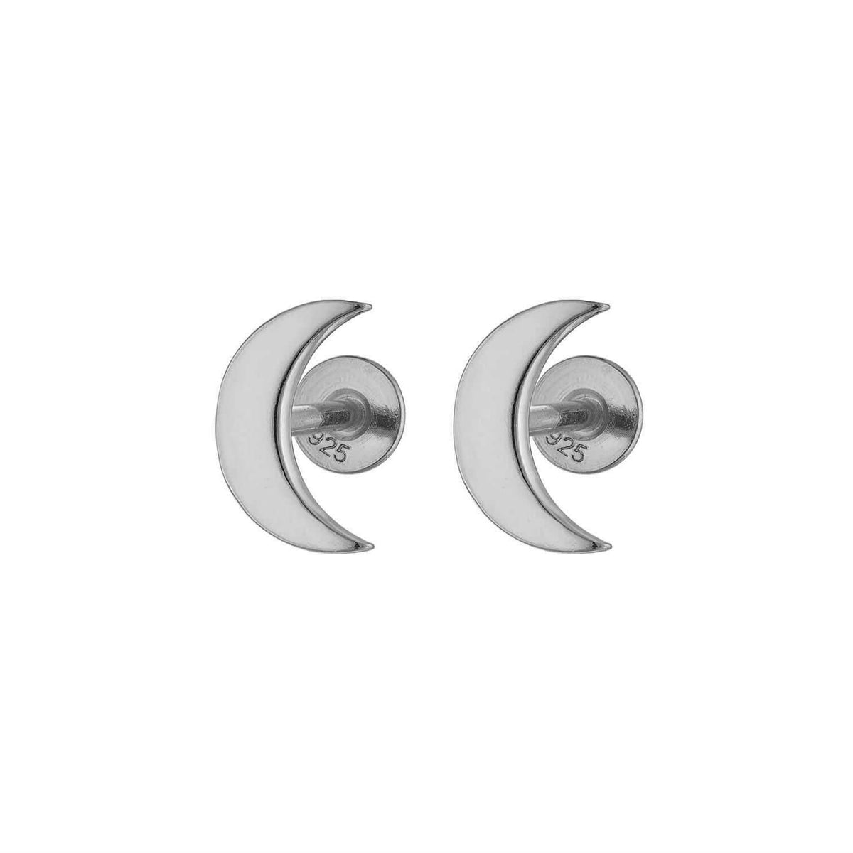 Earring Moon Flatback Stud 925 Sterling Silver