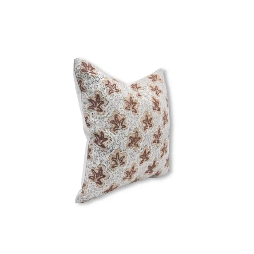 Handmade Floral Thick Linen Block Print Cushion Cover - Pushp Samhita