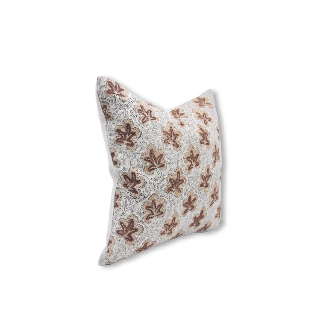 Handmade Floral Thick Linen Block Print Cushion Cover - Pushp Samhita