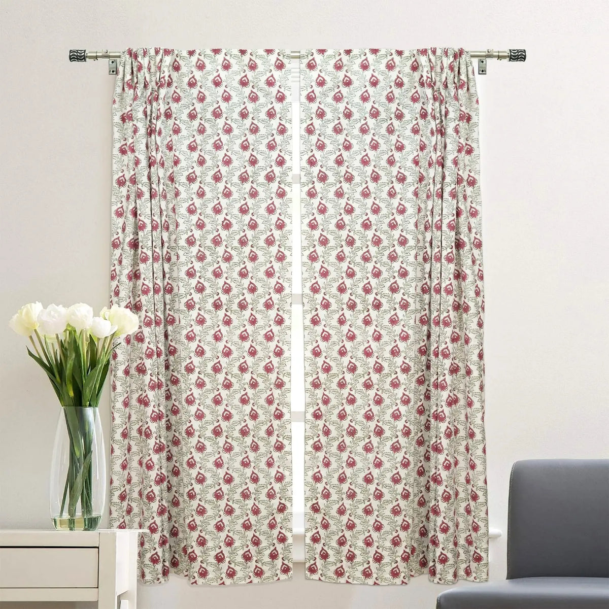 Bold Block Printed Viscose Colored Linen Curtain - Madhubala
