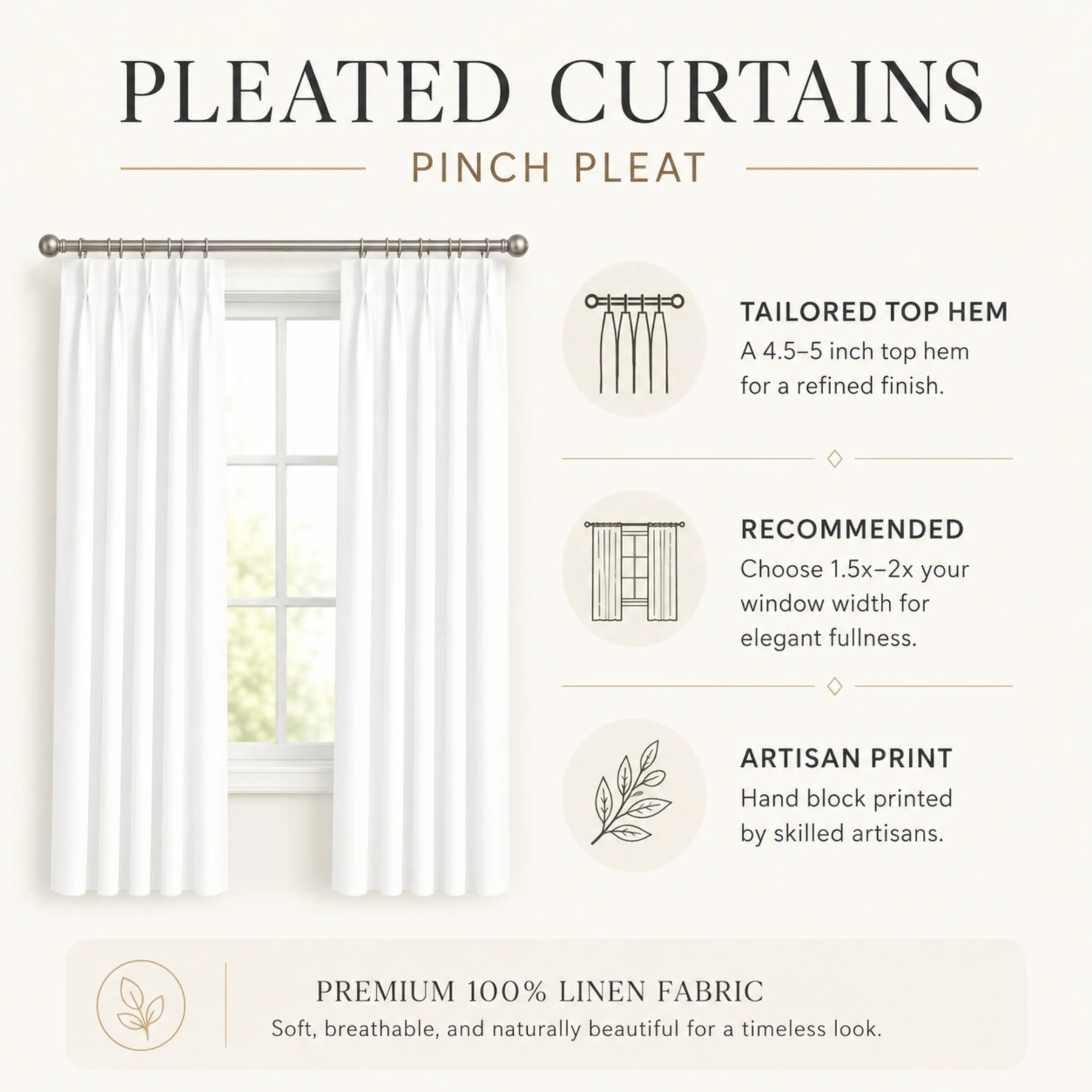 Decorative Design Pure Linen Pleated Curtain - Raaj Bhog