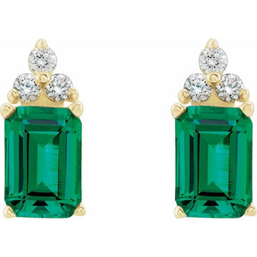 Lab-Grown Emerald & 1/8 CT Diamond Earrings in 14K Gold