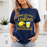 When Life Gives You Lemons Make Lemonade Graphic T-Shirt | Navy Blue Summer Citrus Cotton Tee