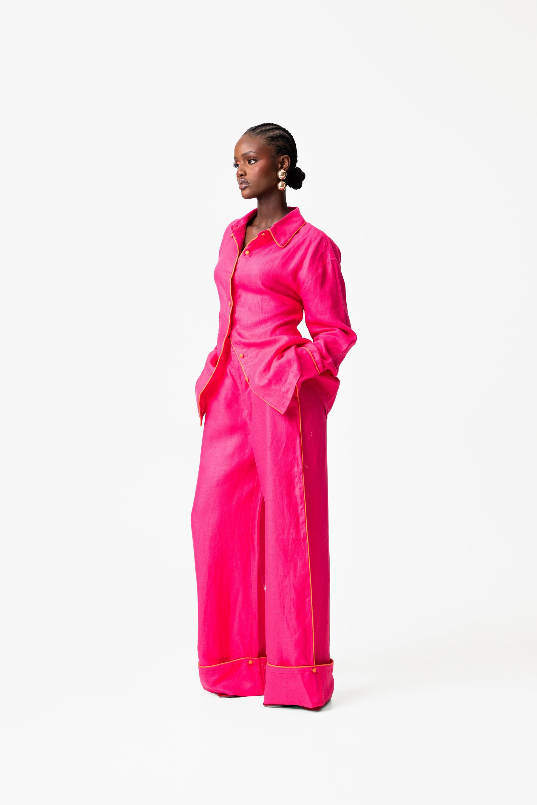Linen NIKKI Wide Leg Pants in Pink (3 LENGTH)