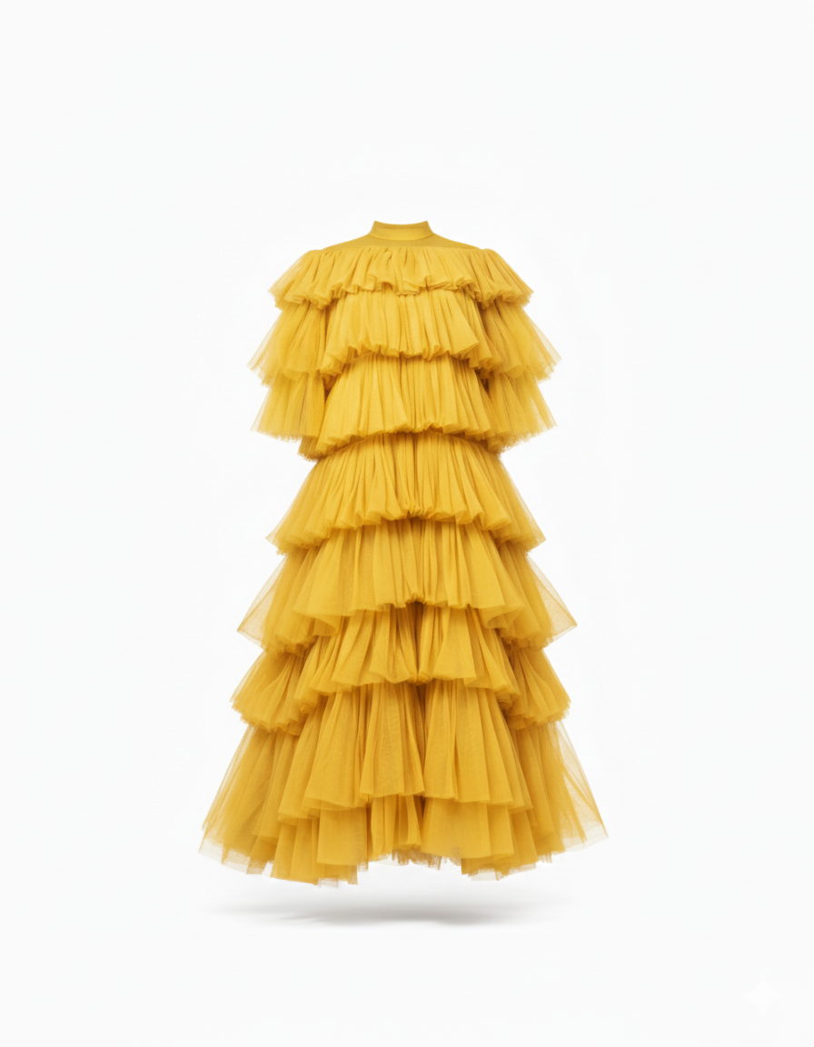 Aurelia Golden Tiered Tulle Gown