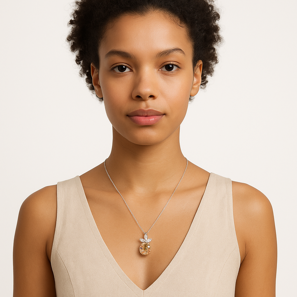 Sterling Silver Champagne Earrings & neckalce Set