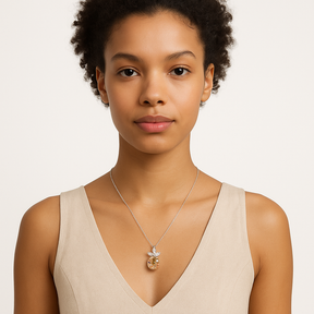 Sterling Silver Champagne Earrings & neckalce Set