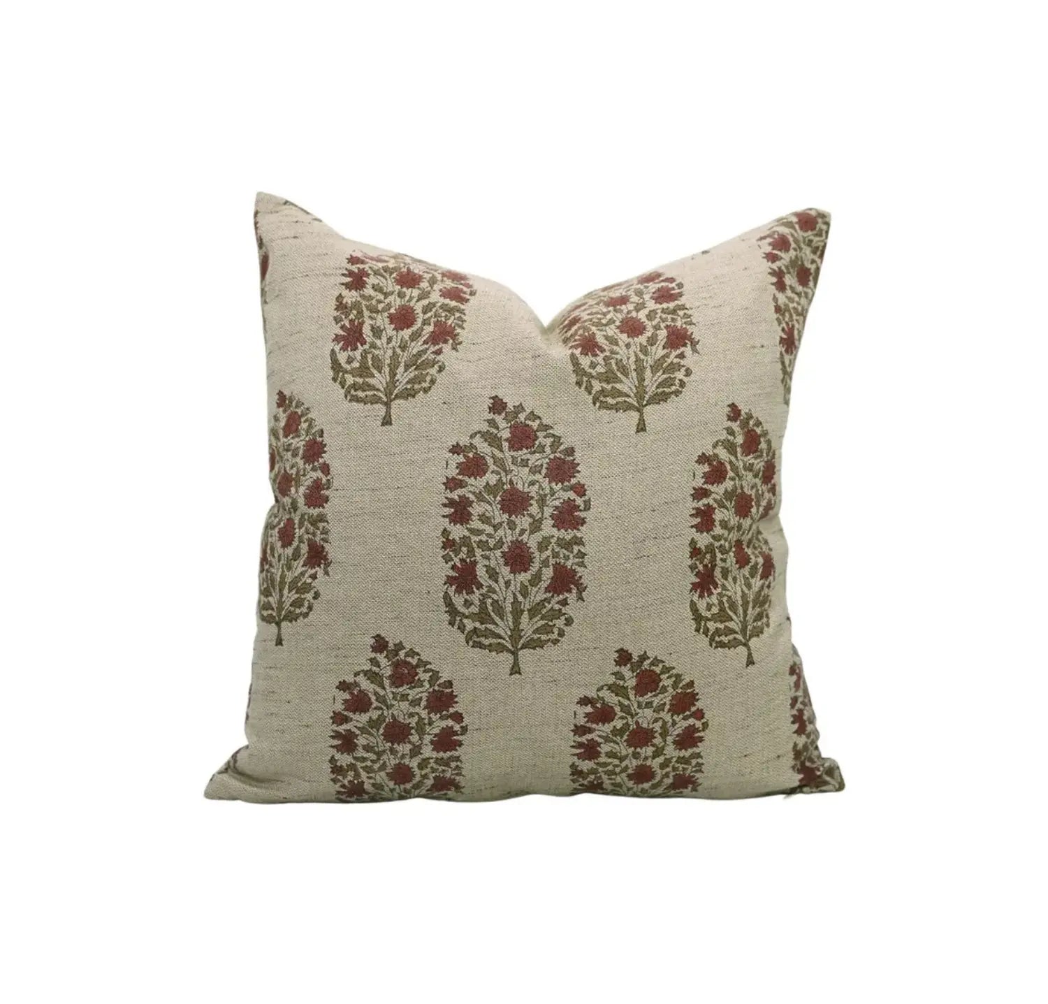Traditional Block Design Linen Blend Cushion Cover - Virat