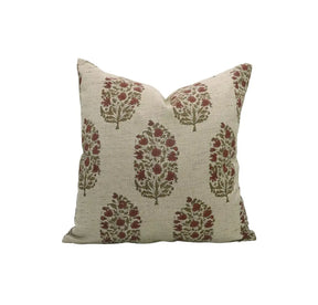 Traditional Block Design Linen Blend Cushion Cover - Virat