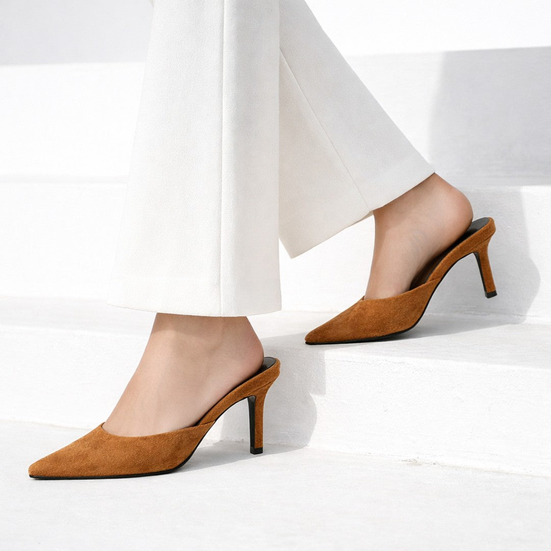 Luna - Tan Velvet Mules