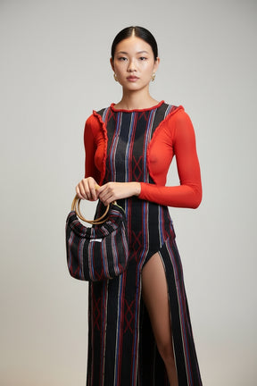 GAGA, Asymmetrical Stretch Kente Dress with Side Slit