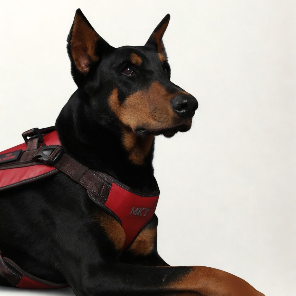 Donatello Luxe Leather Dog Harness - Red & Brown