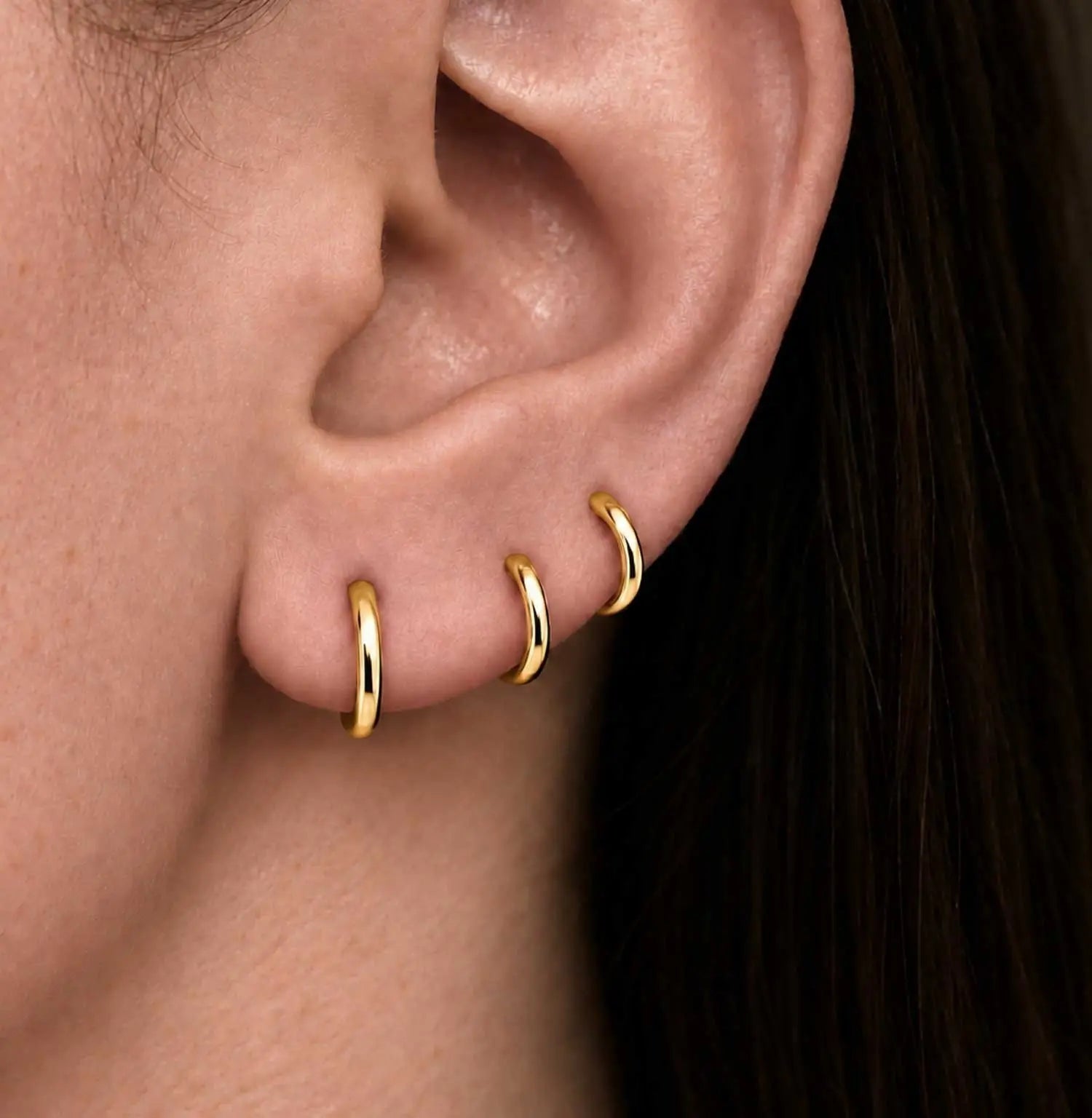 Gold Eight Mm Huggie Hoop Earring